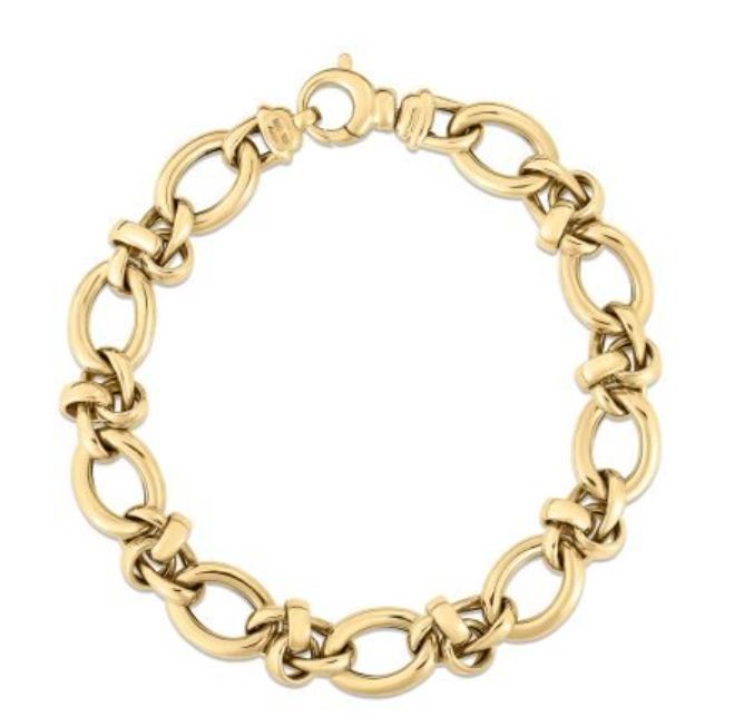 Designer Gold Alternating Mixed Link Bracelet in 18K Yellow Gold, 8"