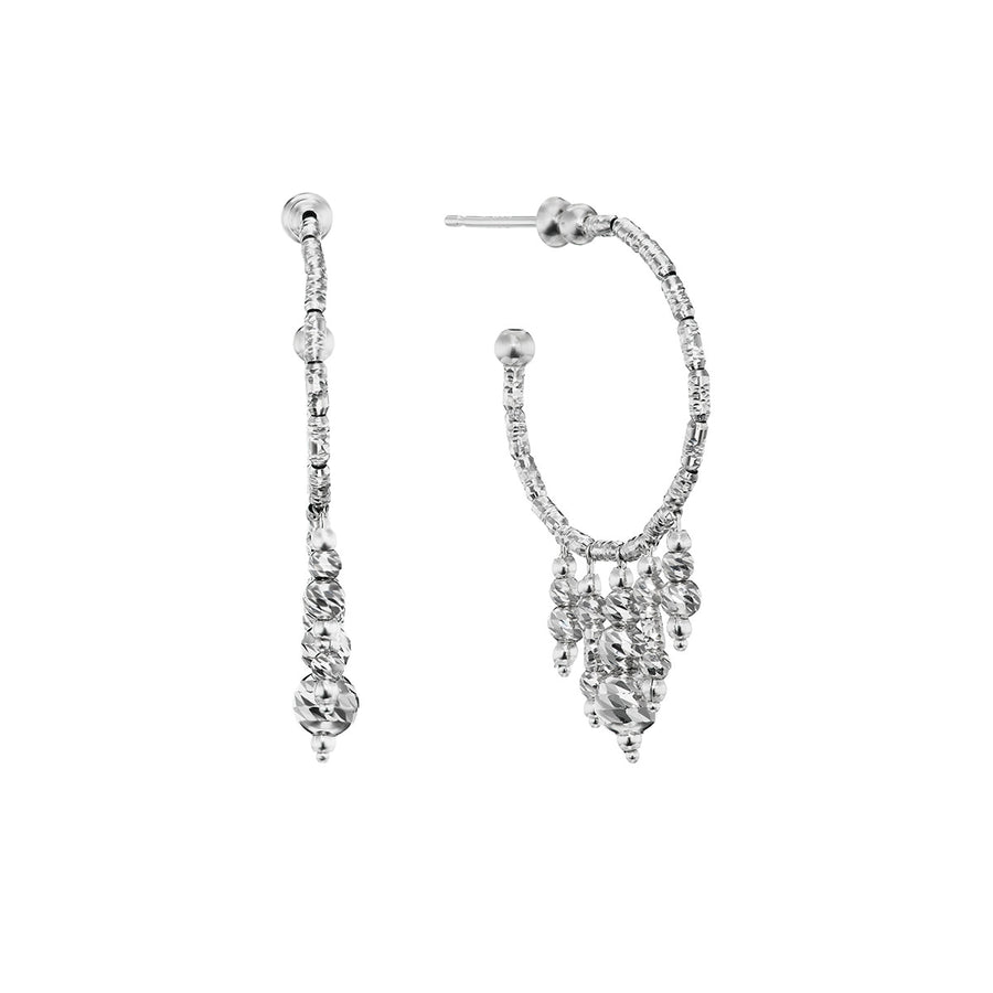 Astraea Drop 5 Hanging Ornament Hoop Earrings in Platinum, 1"