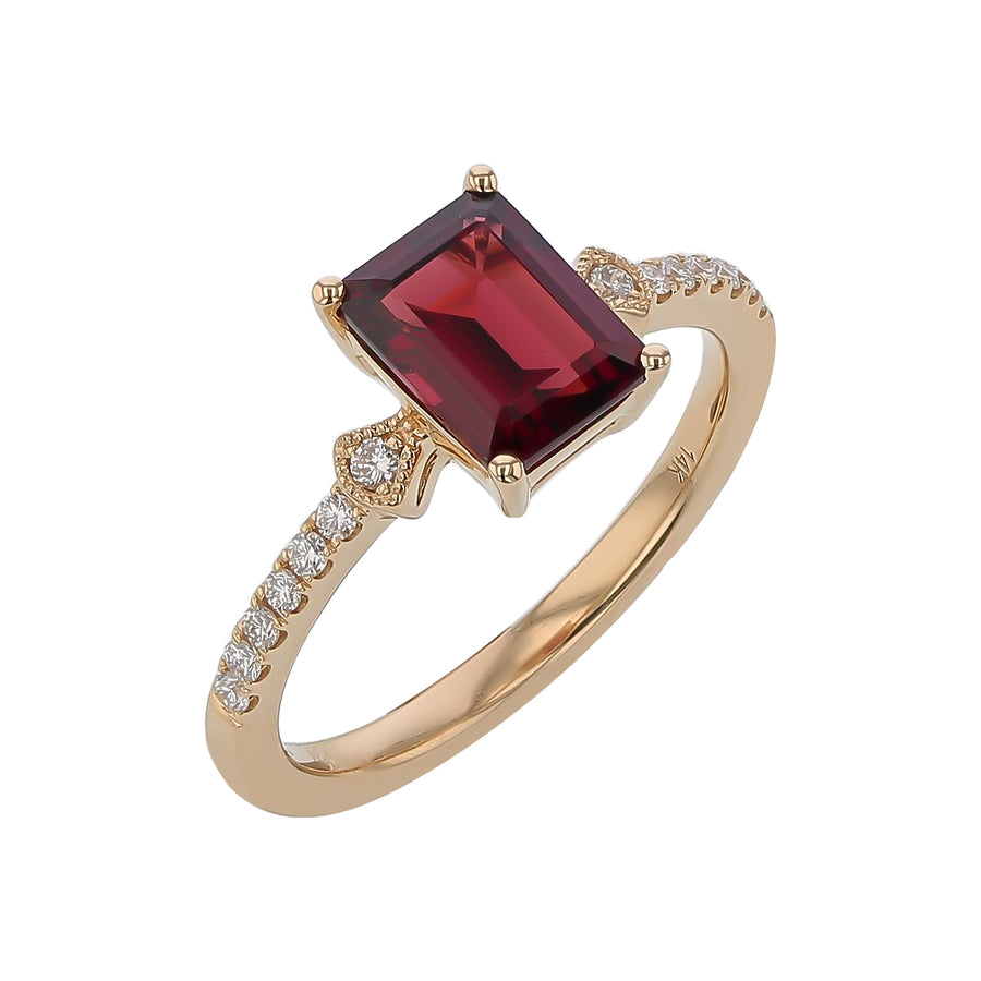 1.92ct Emerald Cut Garnet and 0.15ct Diamond Ring in 14K Yellow Gold, Size 7