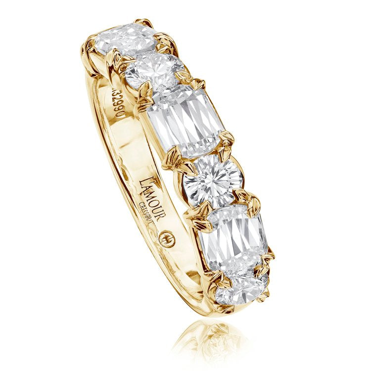 L'Amour 1.10ct Crisscut Diamond 7 Stone Band in 18K Yellow Gold, size 6.25