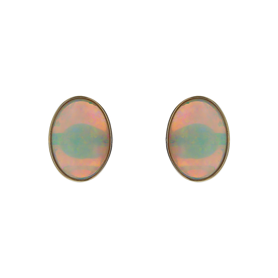 Opal Doublet Bezel Stud Earrings in 14K Yellow Gold