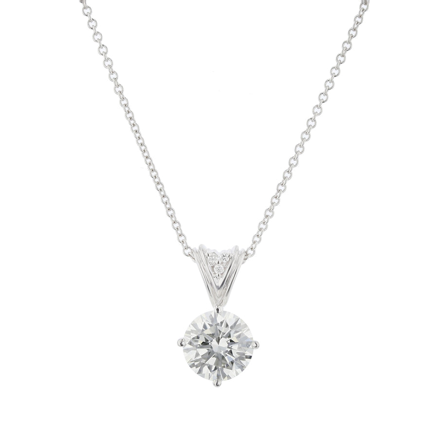 2.02ct Fire & Ice Round Brilliant Diamond and Solitaire Pendant with Chain in 18K White Gold, 18" chain