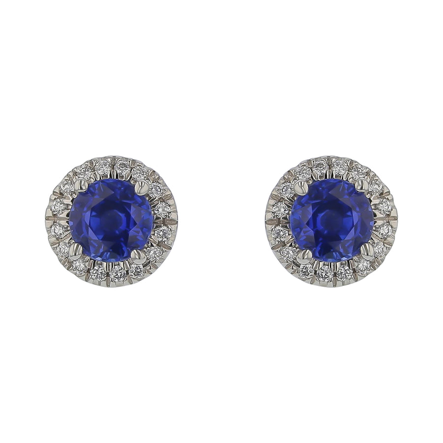 1.34ct Sapphire and 0.14ct Diamond Halo Studs in Platinum