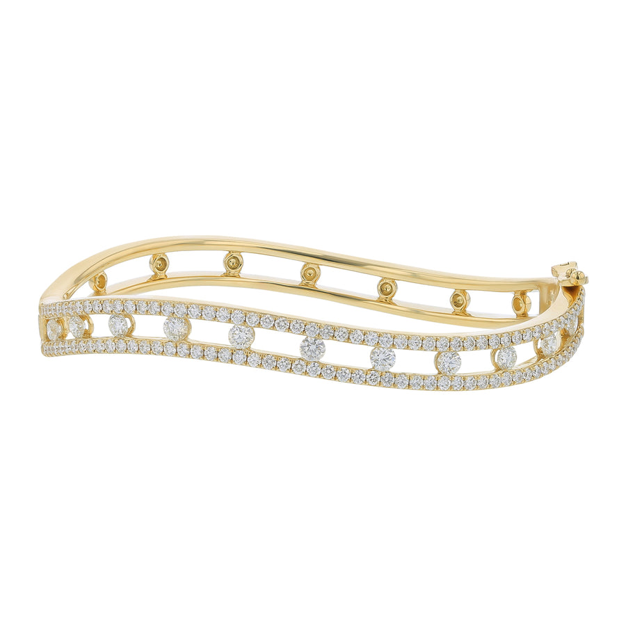 Floating 2.42ct Diamond Curved Bracelet in 18K Yellow Gold