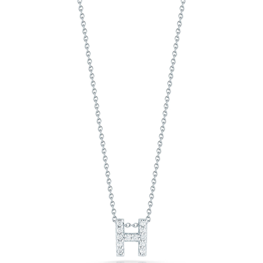 Tiny Treasures 0.06ct Diamond Love Letter "H" Pendant in 18K White Gold on 16-18' chain