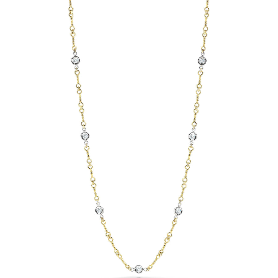 Diamonds by the Inch 0.28ct Round Diamond 7 Station Dog Bone Necklace in 18K White and Yellow Gold, 18"