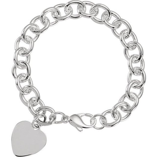 Heart Charm Cable Bracelet in Sterling Silver 7.5"