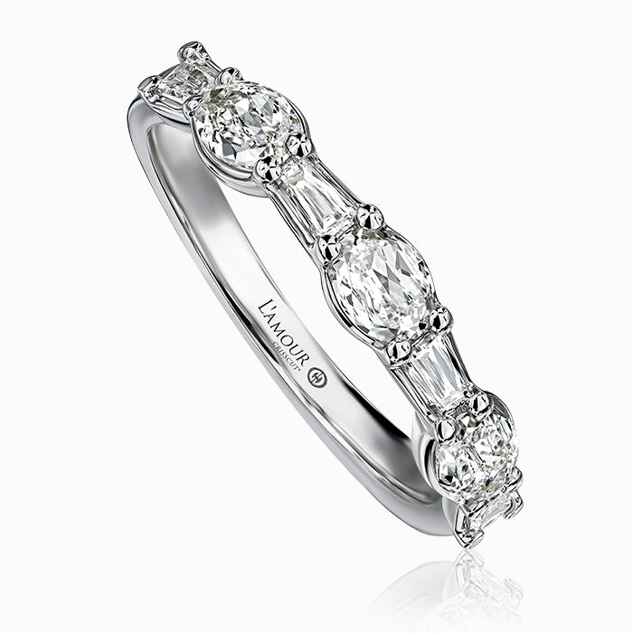 L'amour 0.57ct Crisscut Diamond and 0.34ct Baguette Diamond Alternating Band in 14K White Gold, size 6