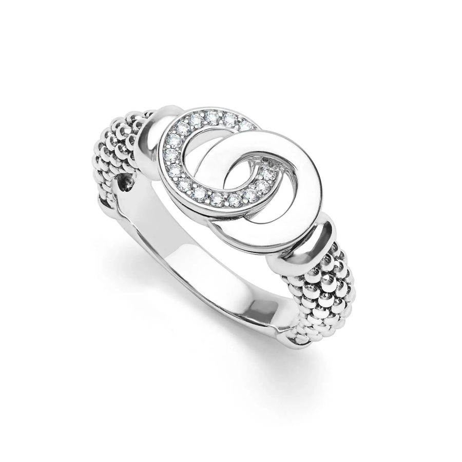 Signature Caviar 0.10ct Diamond Interlocking Ring in Sterling Silver, size 7