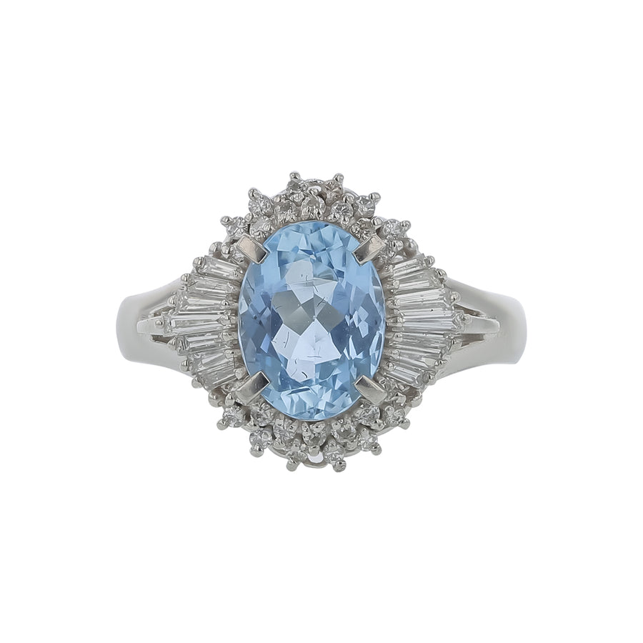 2.12ct Oval Aquamarine and 0.43ct Diamond Halo Ring in Platinum, size 7