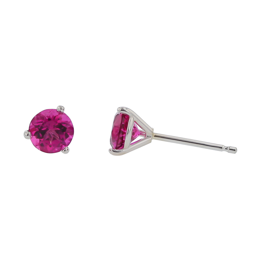 0.85ct Round Nigerian Rubellite Tourmaline Stud Earrings in 18k White Gold