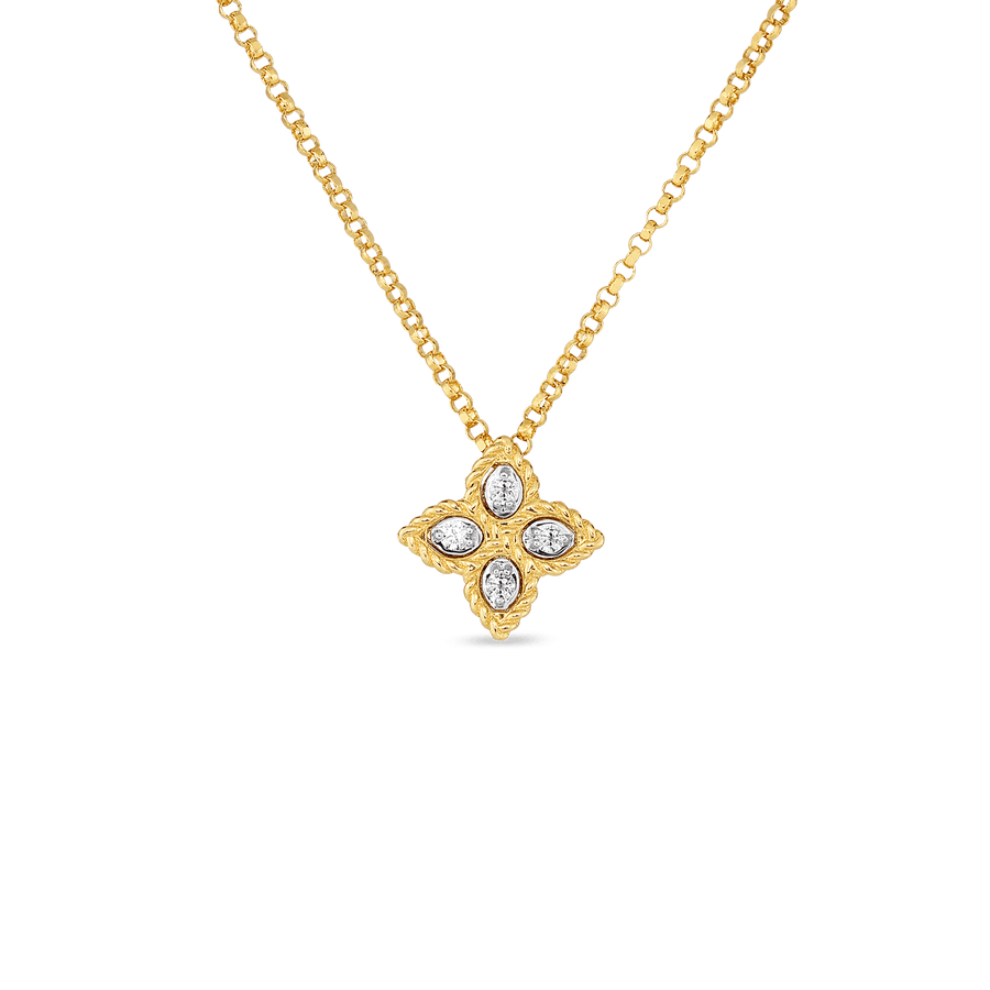 Venetian Princess Flower 0.04ct Diamond Pendant on Chain in 18K Yellow Gold, 18"