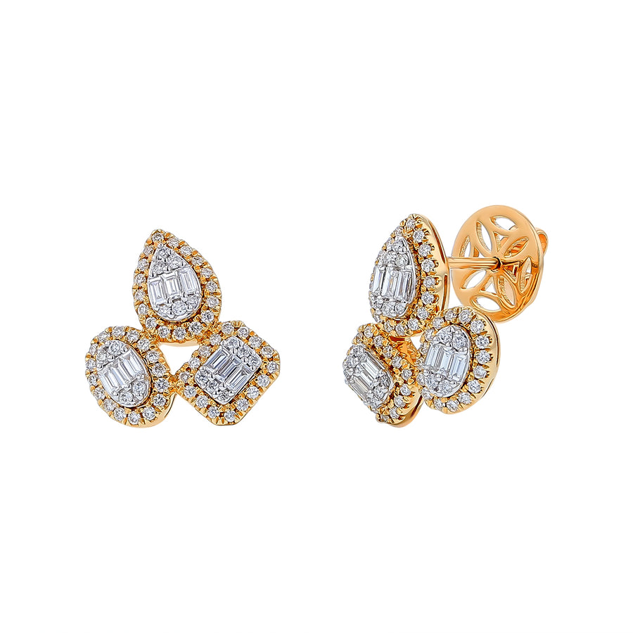 0.72ct Baguette and Round Diamond Earrings in 14K Yellow and White Gold