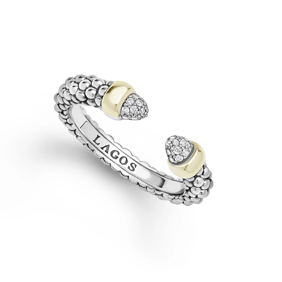 Signature Caviar 0.05ct Diamond  Versa Ring in 14K Yellow Gold and Sterling Silver, size 5