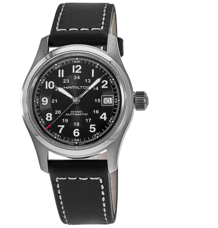 38mm Khaki Field Automatic Watch with Black Dial in Stainless Steel, Strap