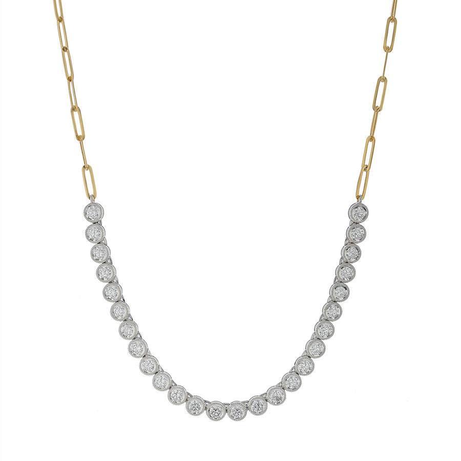 1.87ct Diamond Bezel and Paperclip Link Necklace in 18K Yellow and White Gold, 16"
