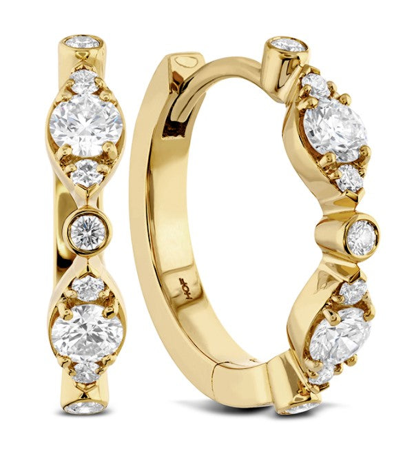 Hearts on Fire Bezel Regal 0.33-0.38ct Diamond Huggie Hoop Earrings in 18K Yellow Gold