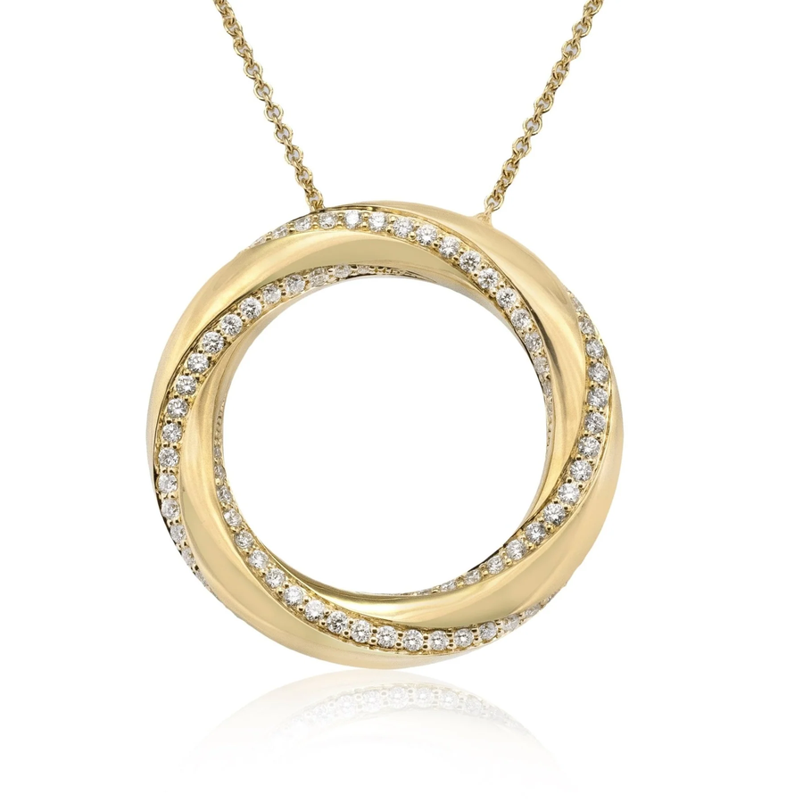 0.35ct Diamond Circle Pendant in 18K Yellow Gold, 18" chain