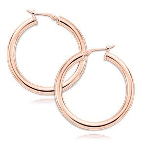 3x30mm Tube Hoop Earrrings in 14K Rose Gold
