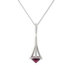 Pastel 3.61ct Garnet and 0.52ct Diamond GH/VS-SI Chandelier Pendant on Chain in 18K White Gold, 18inch
