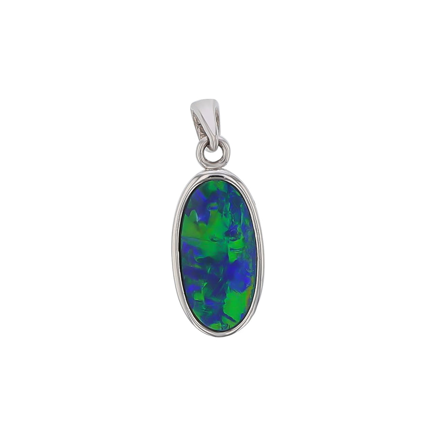 Opal Doublet and Diamond Pendant in 14K White Gold