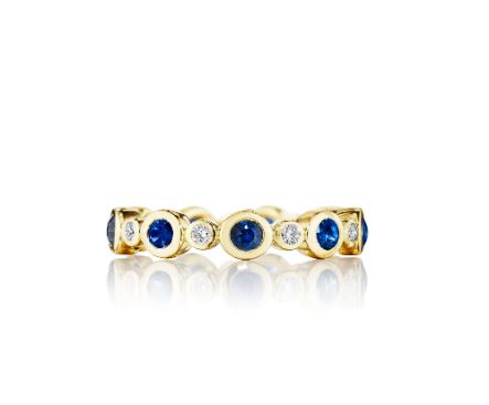 0.72ct Sapphire and 0.18ct Diamond Bezel Eternity Band in 18K Yellow Gold, size 7