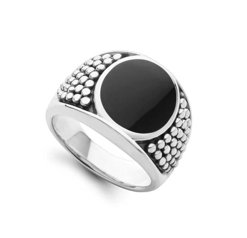 Anthem Oval Band with Black Agate in Sterling Silver, Size 10