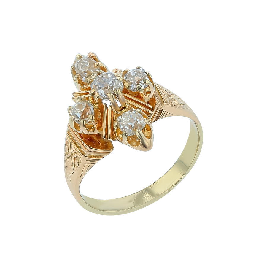 Victorian 0.90ct Old Mine Cut Diamond Ring in 14K Yellow Gold Circa 1880, size 5.5