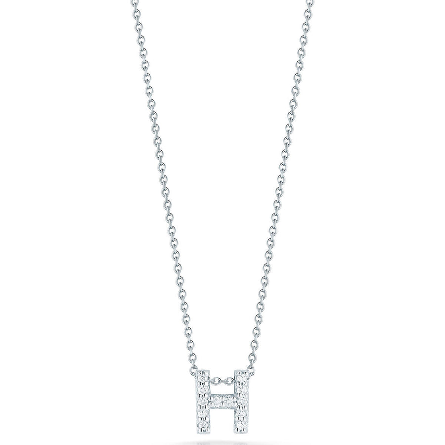 Tiny Treasures 0.06ct Diamond Love Letter "H" Pendant in 18K White Gold 16-18"