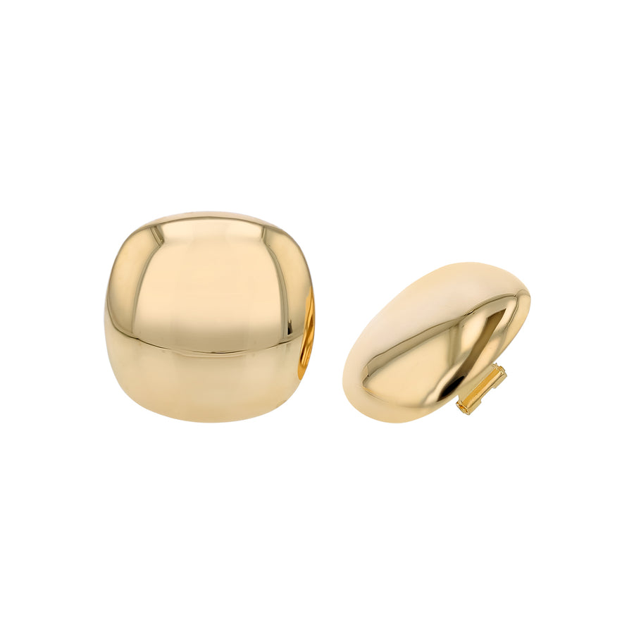 Large 1in Cushion Button Earrings in 14K Yellow Gold with Pierced Clipbacks