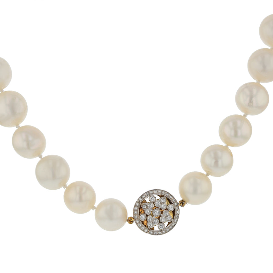 White South Sea Pearl and 0.47ct Round Diamonds Necklace in 18K Yellow and White Gold, 18"