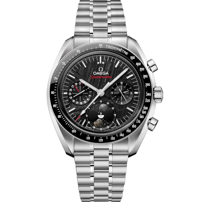 43mm Speedmaster Moonphase Watch with Black Meteorite Dial in Stainless Steel, Bracelet