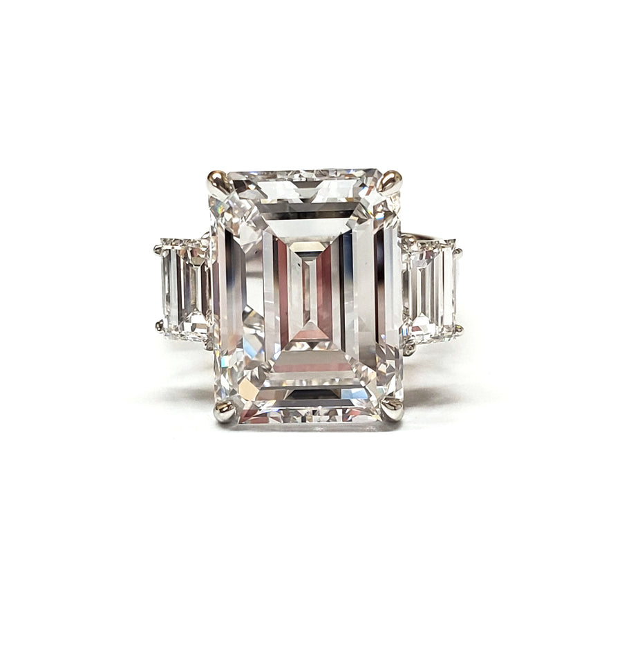 10.74ct Emerald Cut and 1.43ct Baguette Diamond Ring in Platinum, size 5.75