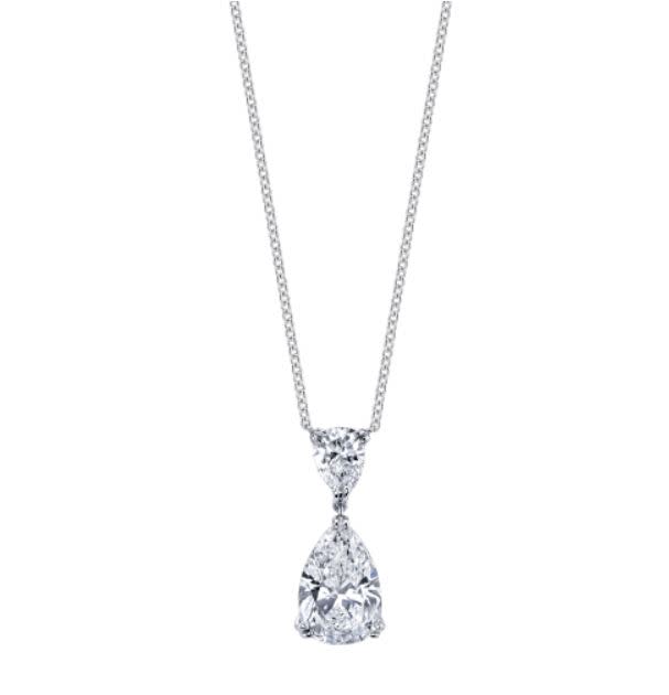 Hearts and Arrows Pear Shaped Diamond and Round Diamond Pendant in Platinum