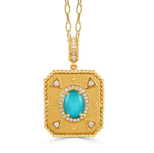 0.19ct Diamond and 1.46ct Quartz and Turquoise Doublet Halo Pendant in 18K Yellow Gold, without chain