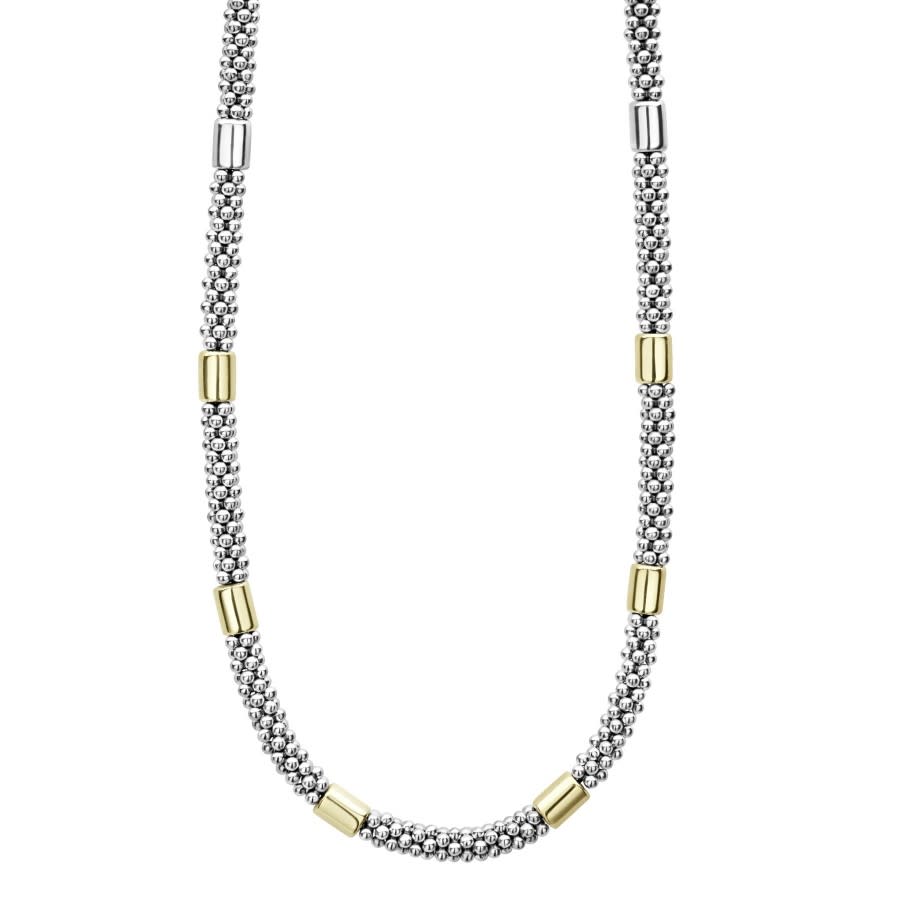 High Bar Smooth Station Necklace in 18K Yellow Gold and Sterling Silver, 16in