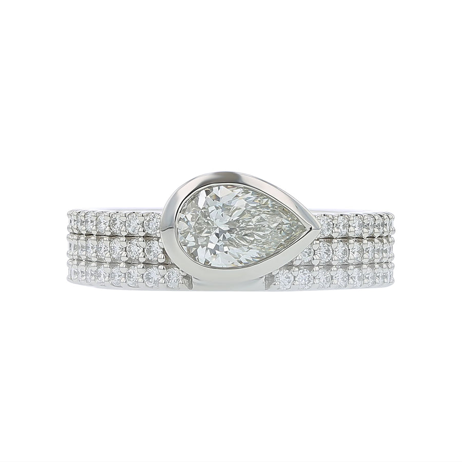 0.69ct Diamonds East West Bezel Set Semi-Mount Ring in Platinum for 1.00ct Pear Center