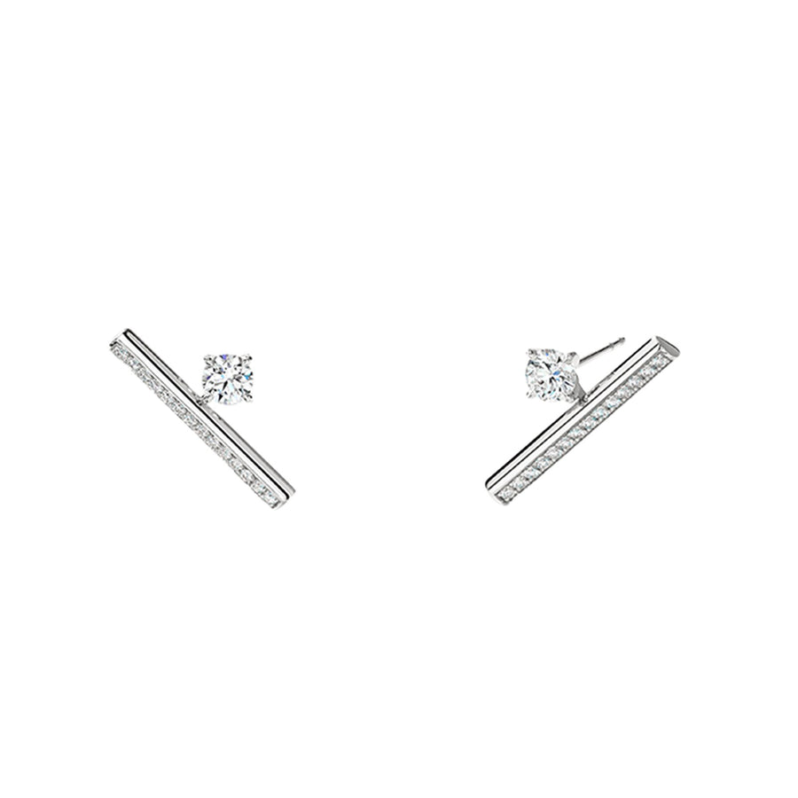 Barre 0.66-0.85ct Diamond Single Bar Climber Earrings in 18K White Gold