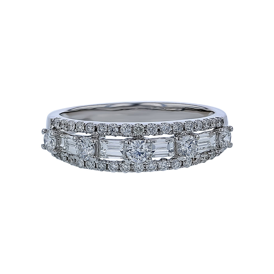 1.00ct Round and Baguette Diamond Ring in 14K White Gold, size 6.5