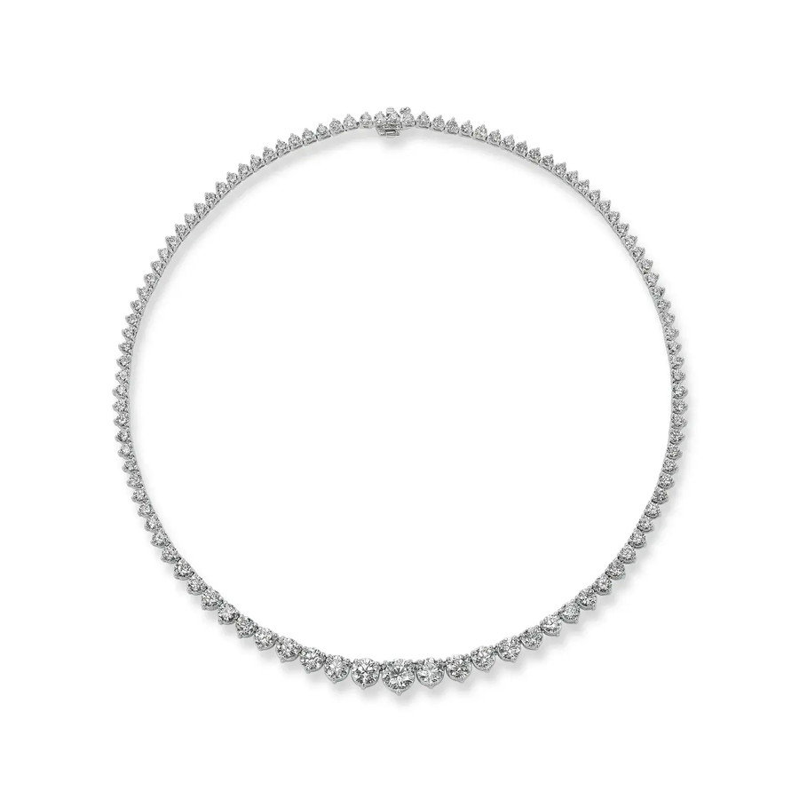4.35ct Round Diamond Graduated Tennis Necklace in 18K White Gold, 17"