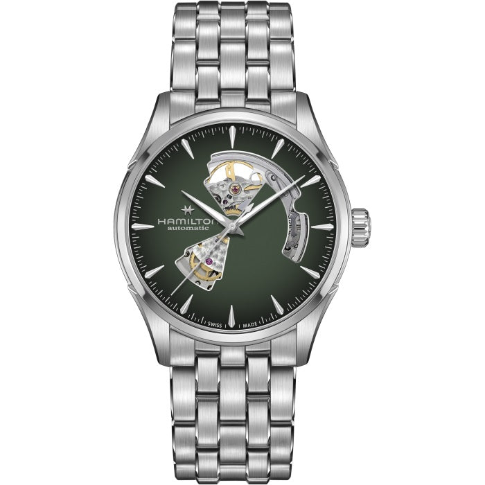 42mm Jazzmaster Open Heart Automatic Watch with Green Dial in Stainless Steel, Bracelet