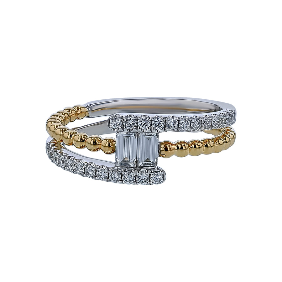 0.47ct Round and Baguette Diamond Ring in 14K Yellow and White Gold, size 6