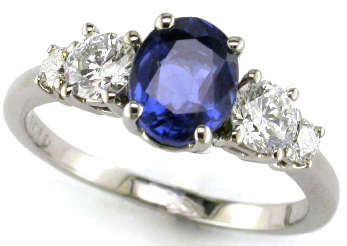 1.30ct Sapphire and 0.60Ct Diamond Ring in Platinum, Size 6.25