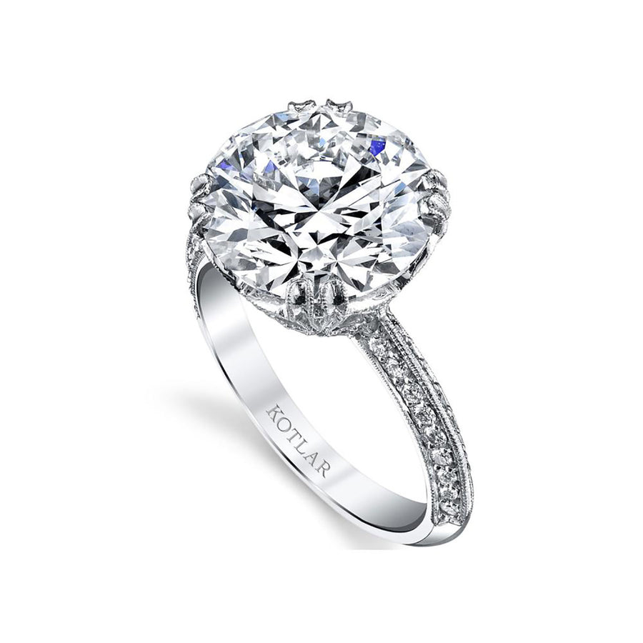 Platinum Etched Engagement Ring with Pave Crown