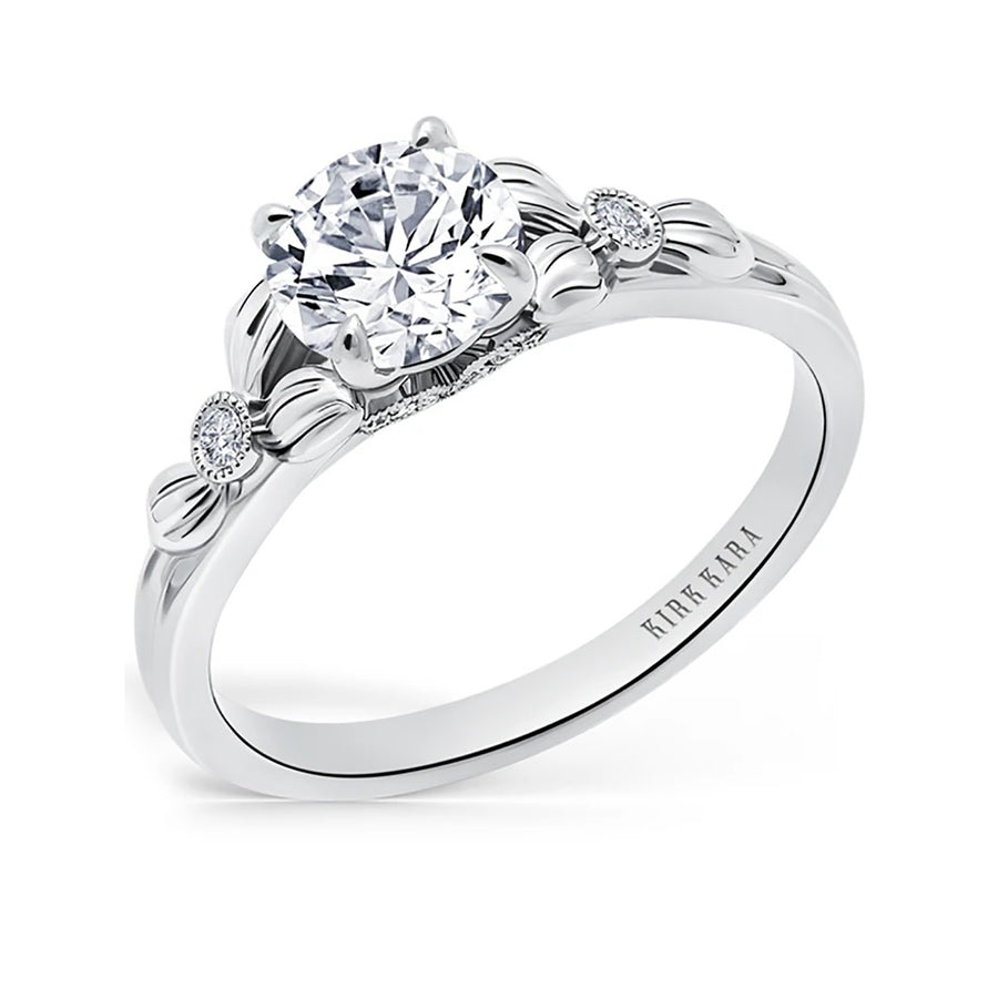14K Petite Textured Leaf Diamond Engagement Ring Setting