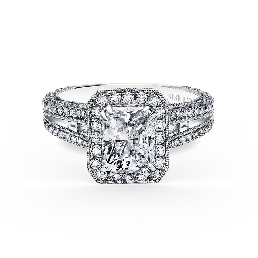 18K White Gold Extraordinary Radiant Halo Engagement Ring