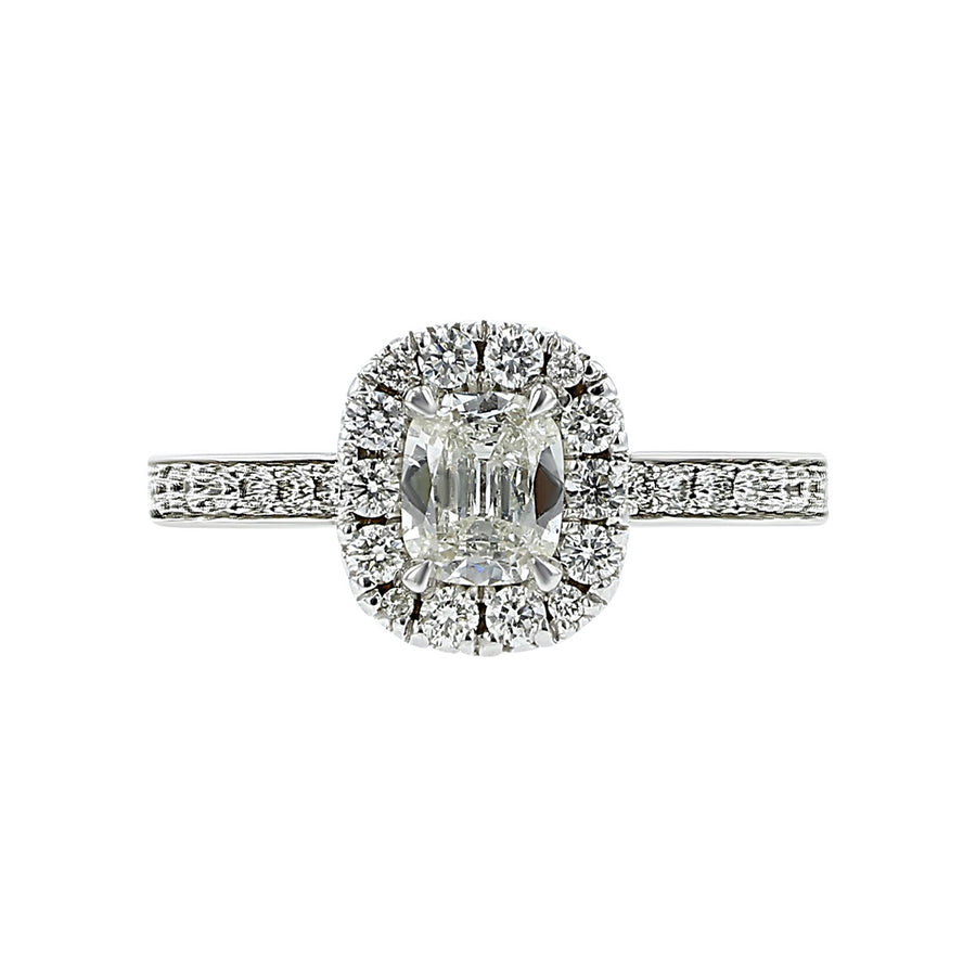Engagement Ring with Cushion Cut Diamond and Halo