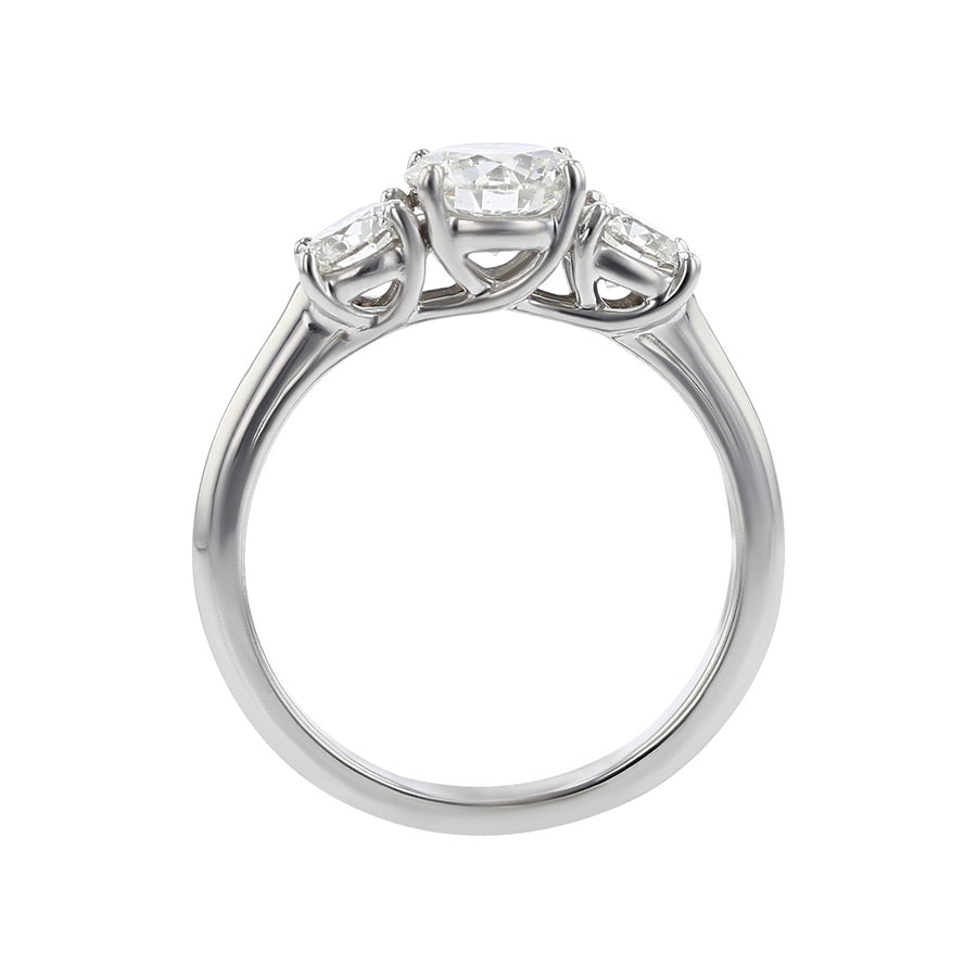 18K White Gold 3-Stone Fire and Ice Diamond Trellis Engagement Ring