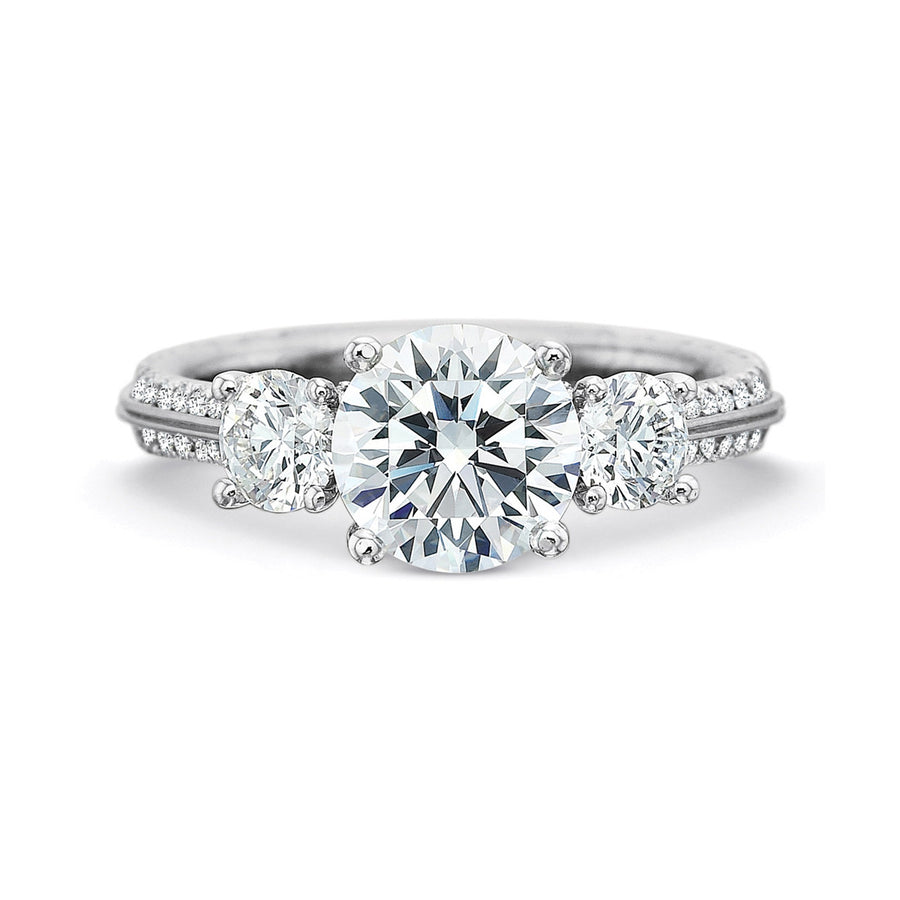 3 Stone Diamond 2 Row Engagement Ring Setting