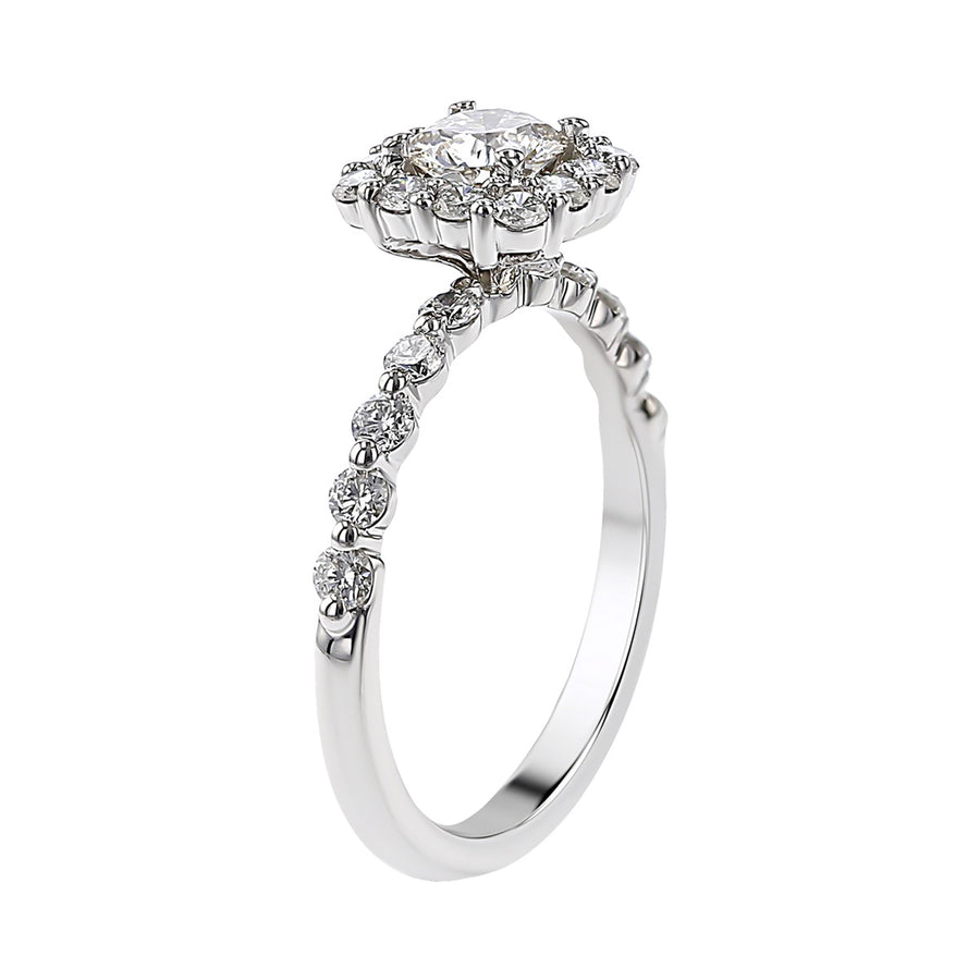 18K White Gold Diamond Square Halo Engagement Ring
